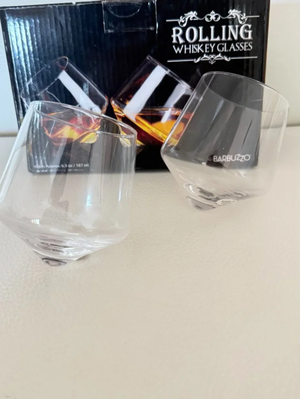 NIB Barbuzzo Rolling Whiskey Glasses Set of 2 capacity 6.3 oz